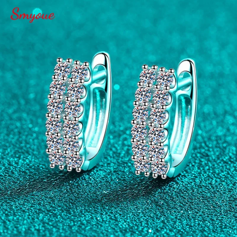 Smyoue 0,72cttw 2 mm 100% plné náušnice Moissanite Obruč pre ženy Dvojité halo laboratórne náušnice 925 Sterling Striebor
