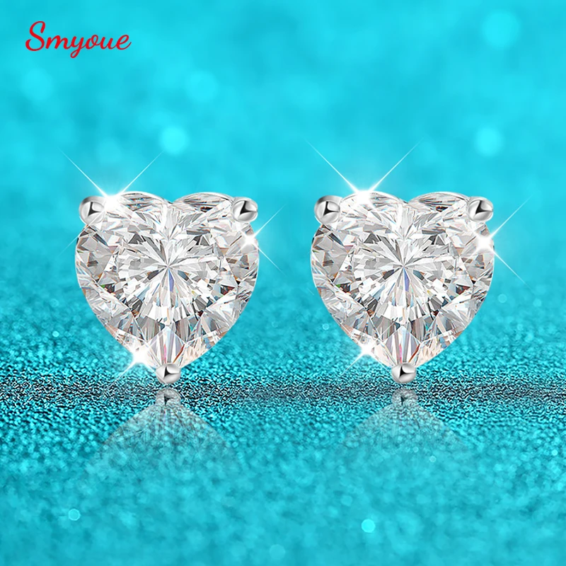 Smyoue 1ct 2ct 4ct srdcový strih Moissanit Stud náušnice pre ženy luxusná kvalita laboratória Diamond S925 Sterling Silver Bride Jewelry