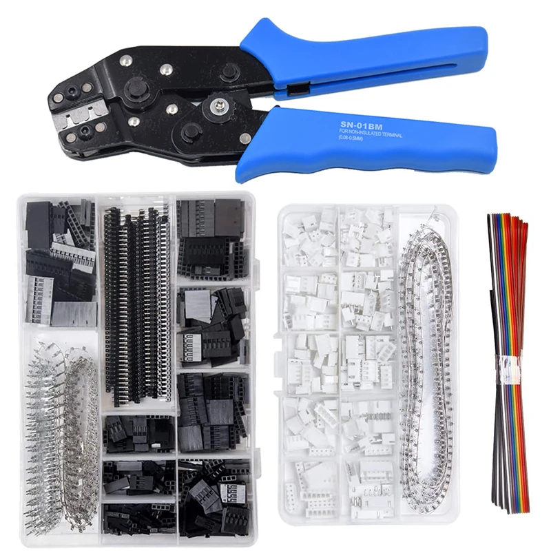 SN-01BM Crimping Plier Kit Crimpertool 1550ks 2,54 mm DuPont Connectors 460ks 2,54 mm JST-XH Connectors AWG 26-20 (0,1-0,5 mm²)