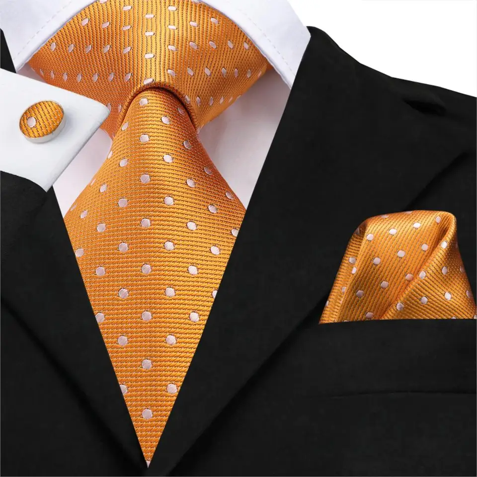 SN-3195 Hi-Tie Classic Ties for Man Silk Tie Fashion Solid Dots Business krk kravaty pre mužov Cravat Svadobná strana oranžová kravata
