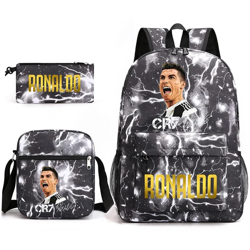 SN88 Ronaldo Print Student Schoolbag s 3-dielnou setou mládežou batoh ceruzkou set ramená* # 2@5