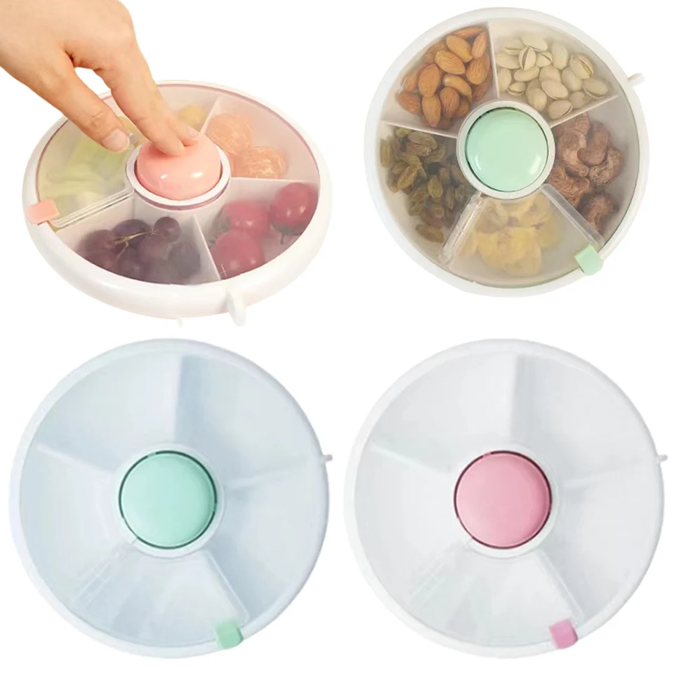 Snack Spinner Candy Melon Seeds Organizátor Box s 5 priehradkami a vekom Snack Storage Box Prenosný pre domáce cestovanie