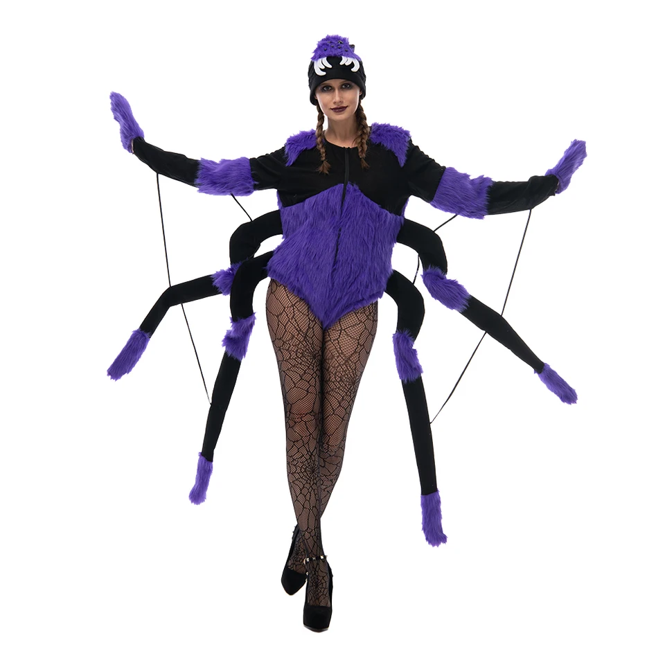 Snavify Black Widow Spider Dámsky kostým Purple dáma Sexy pavúk cosplay 2020 Halloween kostým Purim karnevalové nosenie