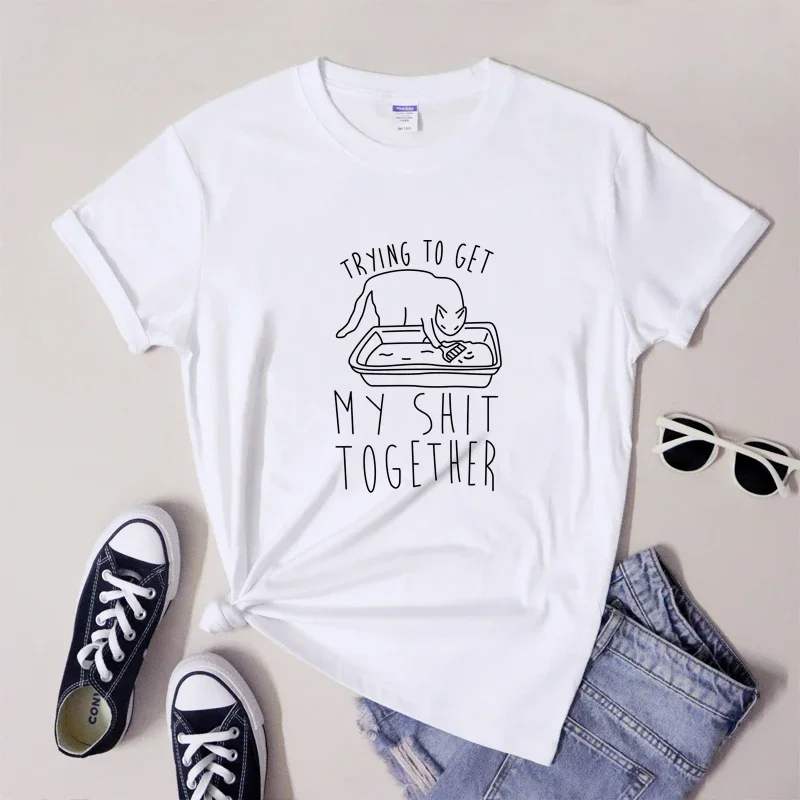 Snažím sa dostať moje tričko Tričko Funny Cat Mom Darčekové tričko sarkastické kožušinové mama humor bavlnené tričko Top