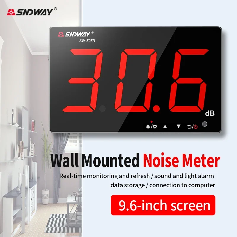 SNDWAY SW-525 Digitálny merač úrovne zvuku 30-130 dB na stenu namontovaný šumový decibel meter