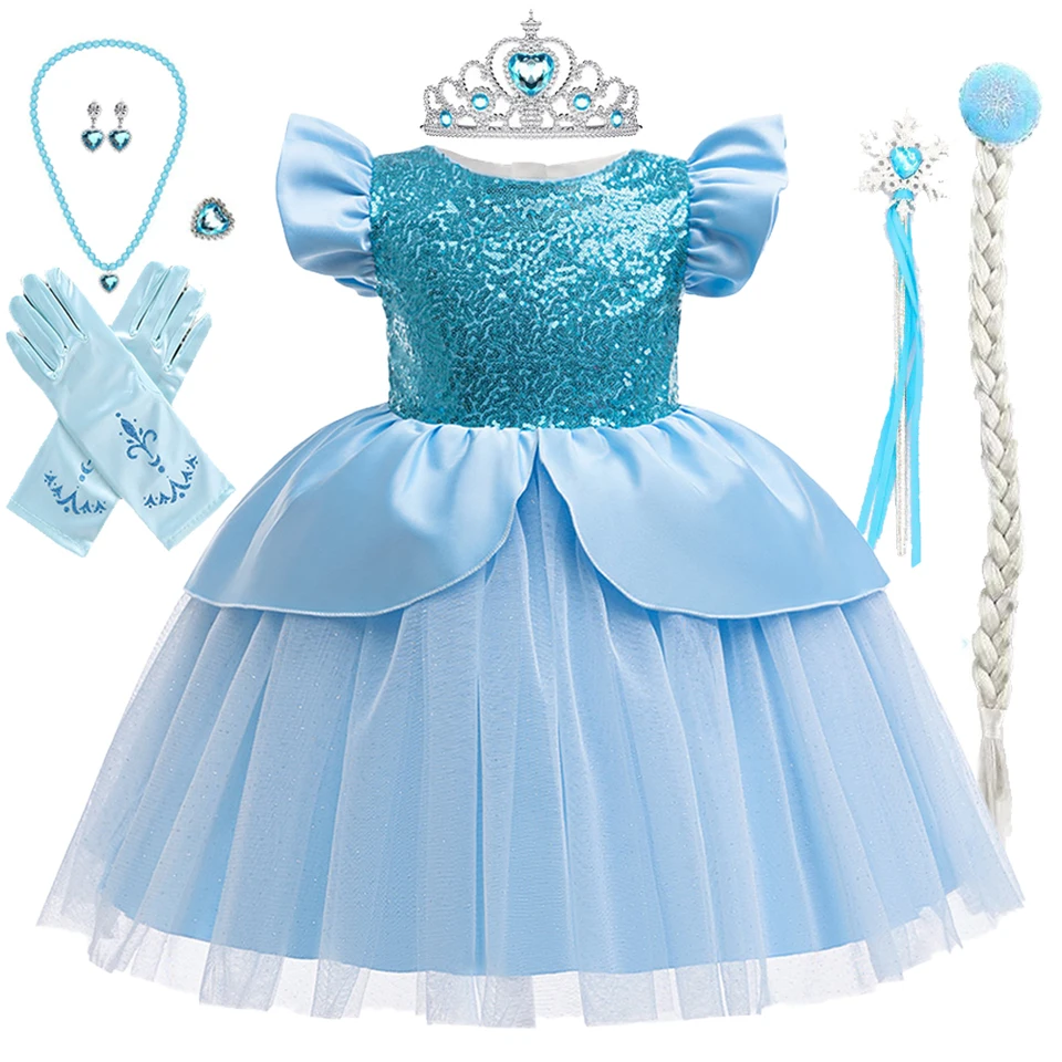 Snehová kráľovná Elsa Anna Princess Girls Cosplay kostým Carnival Halloween narodeniny princezná Party šaty Tyl Detské oblečenie Vestido