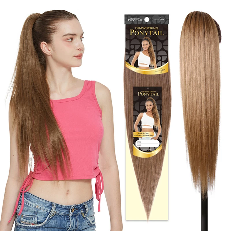 Snehové syntetické dlhé priame rovný cop šnúrku šnúrky Pony Tail predlžovanie spleť bezplatné copy pre ženy prírodné vyzerajúce