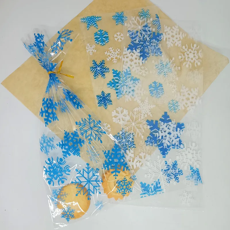 Snehové vločky plastové vrecká priehľadné otvorené balenie cookie cukrovinky Svadobné vianočné celofáne Party uprednostňovanie tašky vianočné dodávky 50pc