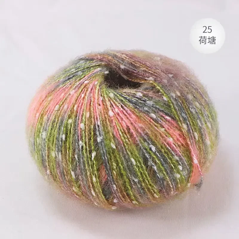 Snehový bod Mohair Cashmere pletenie priadza Flitrová vlnená priadza DIY ruka pletajúca vlnená čiara detská šatka klobúk Mäkká čiara háčkovaná priadza