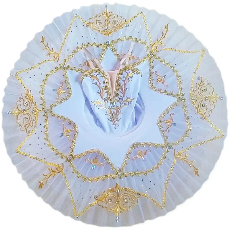 Snehulienka Sleeping Sleeping Beautter Platter Balet Tutus Dance kostýmy Prispôsobené, svadobné biele zlato balet Tutu šaty