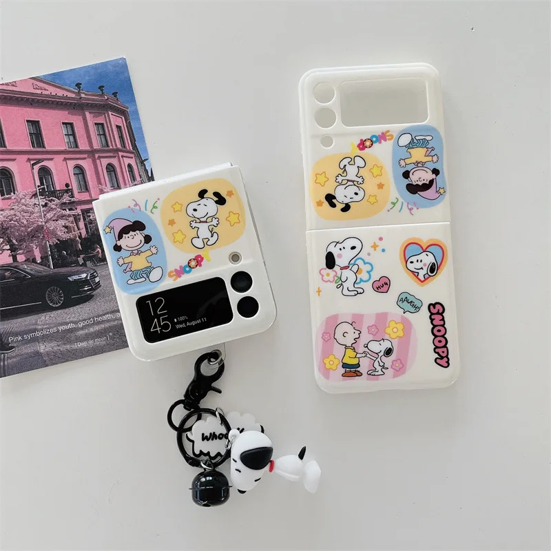 Snoopy Doll Pendant Pendant šteniatko Charlie Brown Anime Telefón puzdro pre Samsung Galaxy Z Flip5 3 4 puzdro roztomilý karikatúra Sladký nárazový odolný kryt