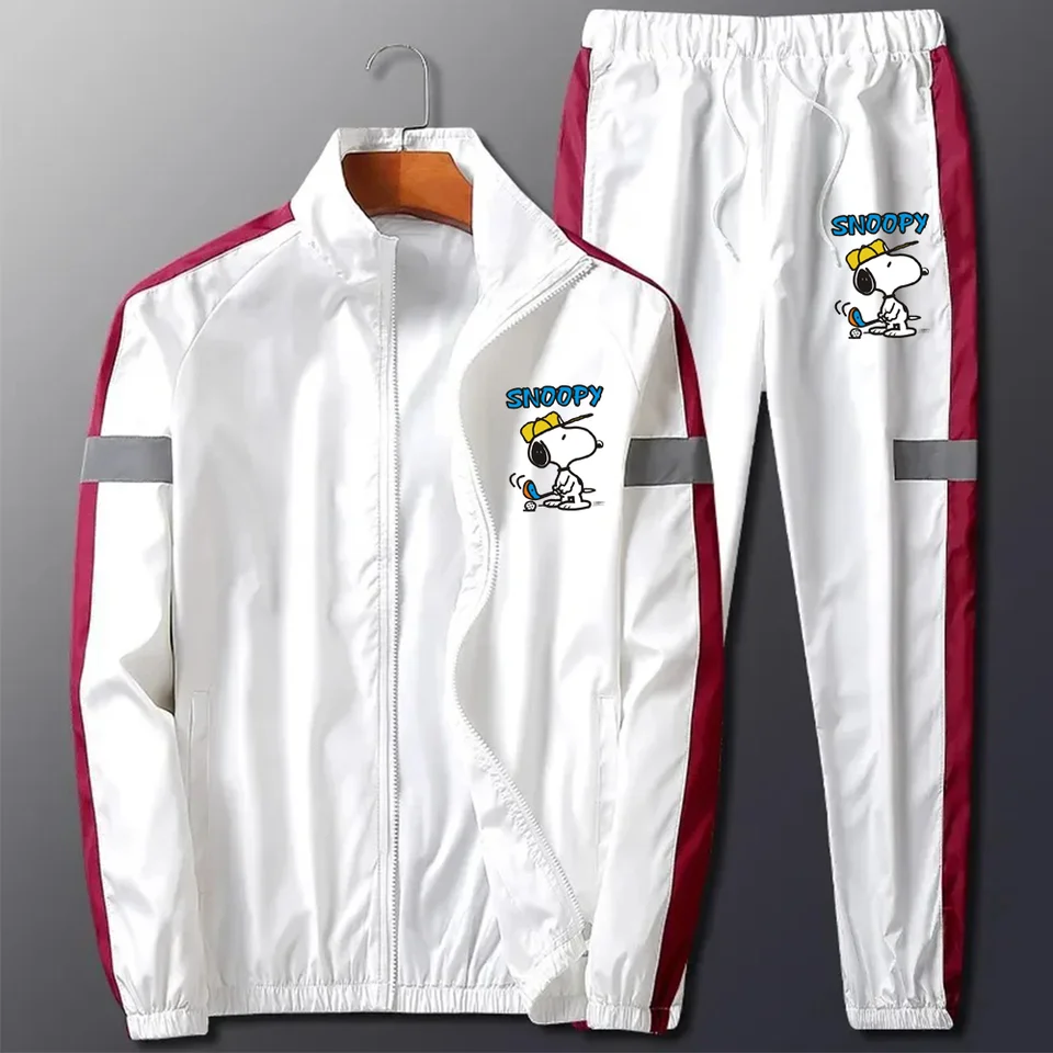 Snoopy Sportswear Set Spring Autumn Hoodies Set Men's Tracksuit Patchwork hip hop bunda+nohavice Male Casual Two kuss Track Show