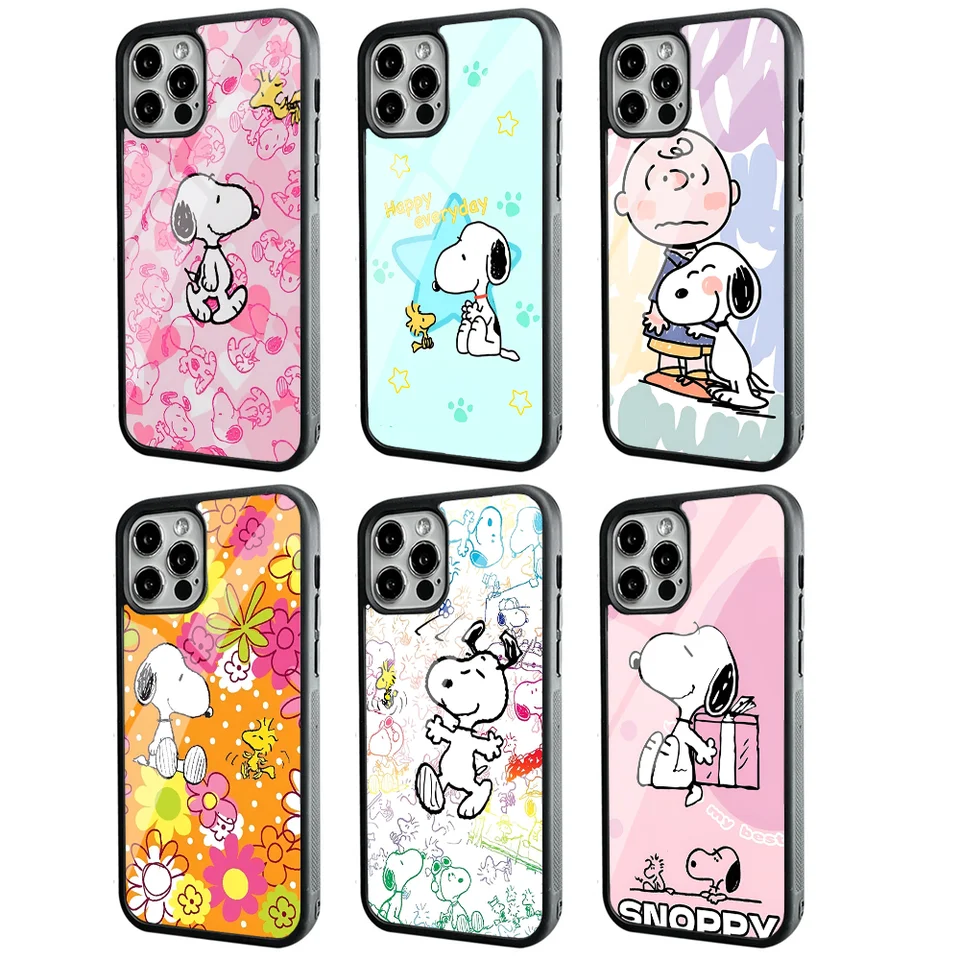 Snoopy telefónny puzdro pre iPhone 11 12 13 14 15 plus Pro Max Mirror Acryl PC TPU kryt TPU
