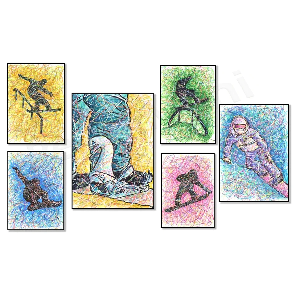 Snowboard Art Snowboard Line Graffiti Plagát Extreme Sports Lover Darček snowboard plagát Nordic Wall Painting Decoration