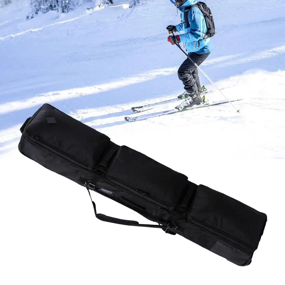 Snowboardový taška čierna s rukoväťou lyžiarsky prevodový taška na ťažké zipsy a pracky s kolesami lyžiarska taška