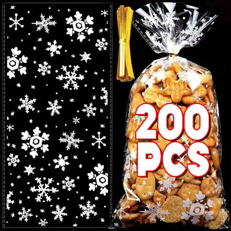 Snowflake Candy Tašky Vianoce priehľadné cookie popcorn balenie plastová taška vianočné párty dekorácie Darčekové tašky pre deti