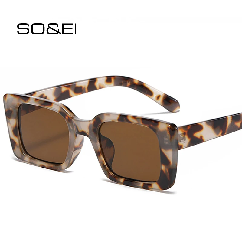 SO & EI INS Populárna móda Malé obdĺžnikové slnečné okuliare Ženy Retro leopardové odtiene UV400 Men trendy štvorcové slnečné okuliare