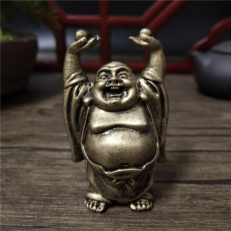So smiech Buddha socha bronzová živica Desk Domov Dekorácia Feng Shui Maitreya Buddha sochy figúrky sochy Šťastné ozdoby Šťastné ozdoby