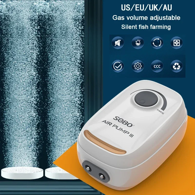 SOBO High Power3W 6W MUTE OLEKÁCICKÁ ČASŤ FISH NEKONNÁ NÁDRCH OKYSKY PECK ČASA DOMÁCNOSŤ OKYGENÁTOR Malé rybie nádrž Vzduchové čerpadlo EÚ 110V-240V