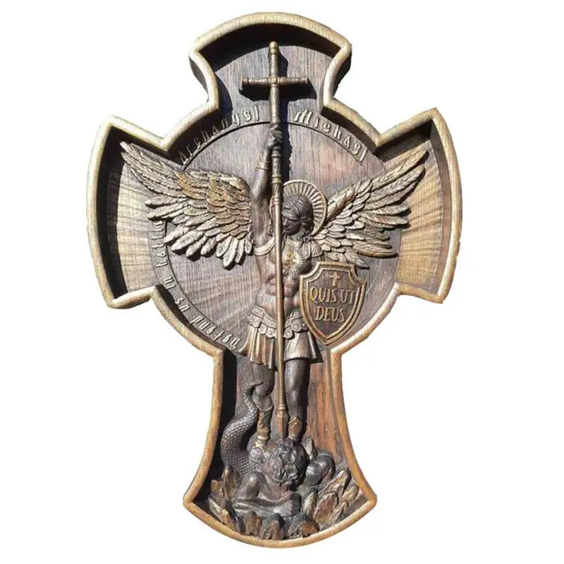 Socha krížového anjela živici Veľký ochranca svätý Michael Archangel Figuríny Zberateľné bojové domáce ozdoby