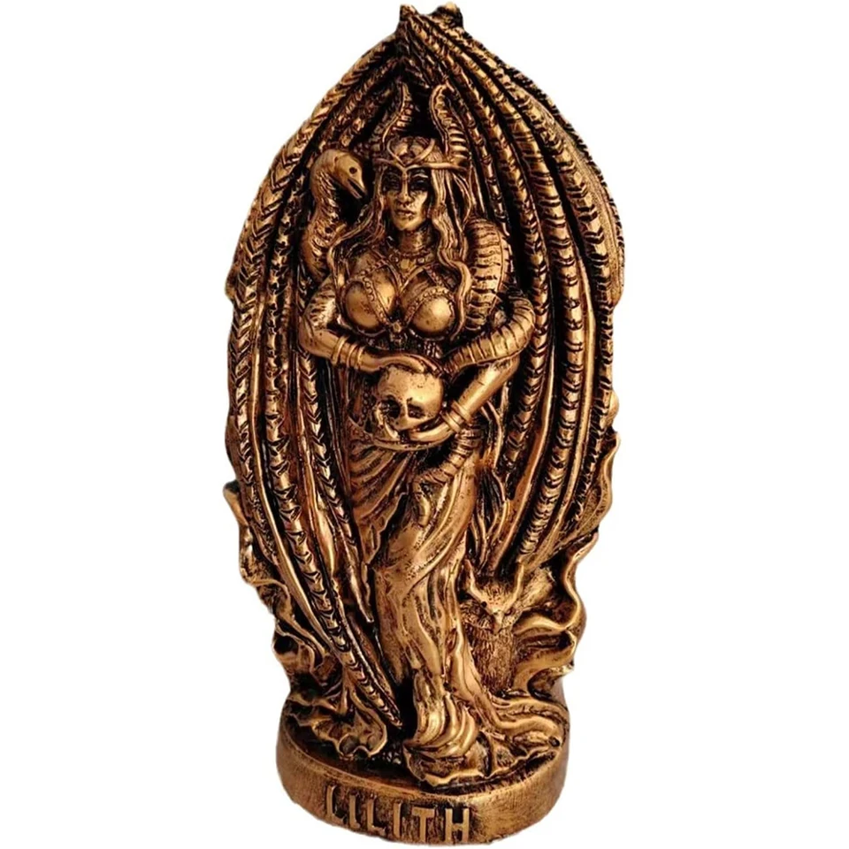 Socha Lilith Resin - Gotická Lilithová socha, vhodná pre dekoráciu oltára a stolovej, inšpirovaná nórskou mytológiou (zlato)