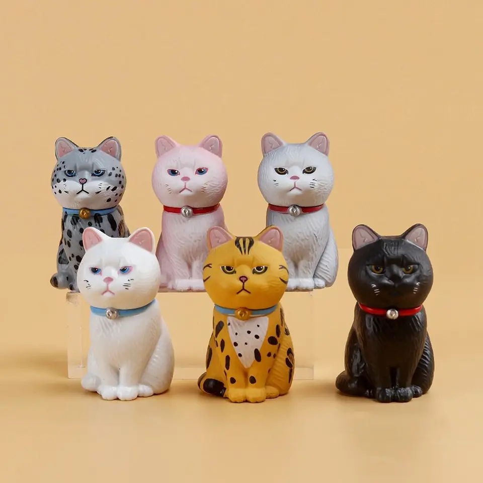 Socha PVC simulovaná mačka modelka Doll Doll Mini Bell Mini Sett Cat postava hračka čierna mačka karikatúra mini mačka ornament Desktop Decor