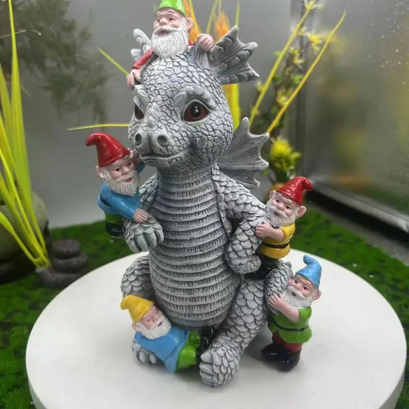 Sochy Dragon Gnome Sochy Dragon Figurins Resin Animal Dragon Sochy Outdoor socha Gnome Garden Decor Decor Jar Dekorácie pre domov
