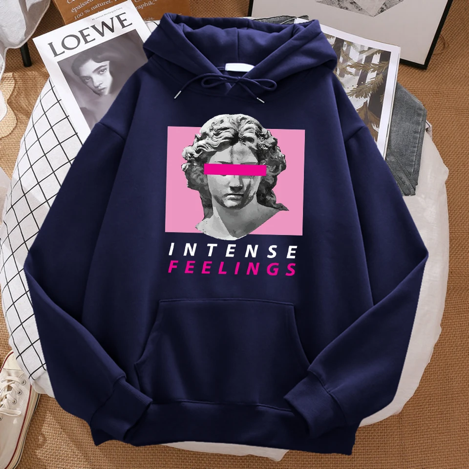 Sochárske intenzívne pocity tlačené kapucňa muž harajuku móda SoftHoodie Nadmerná vrecká mikiny neformálne teplé streetwear