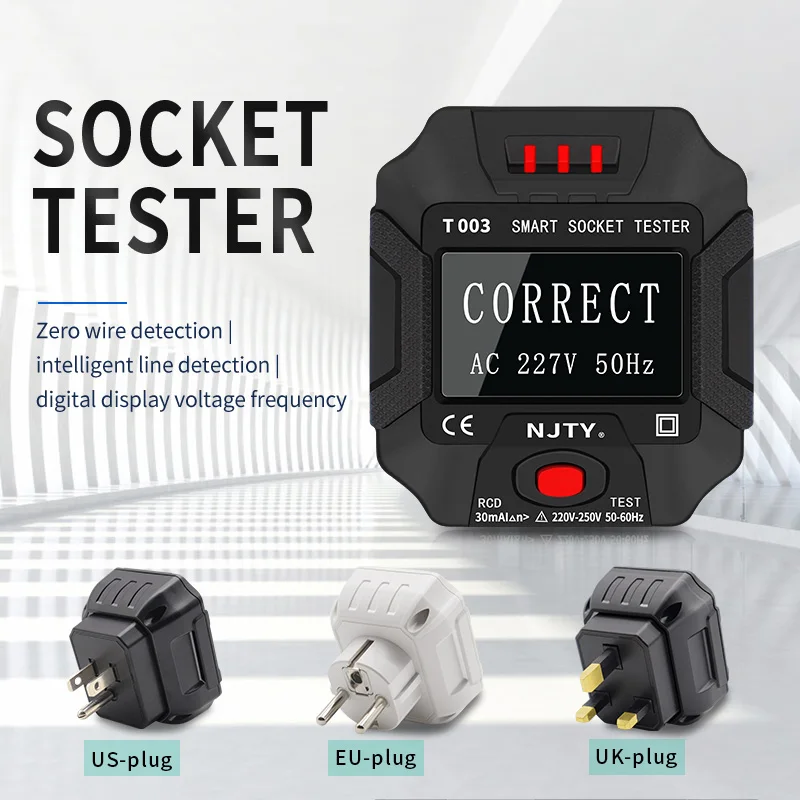 Socket Tester Digital Smart AC Detector detektor EÚ Eu Plug 30MA RCD Test polarita Fáza Kontrola obvodu