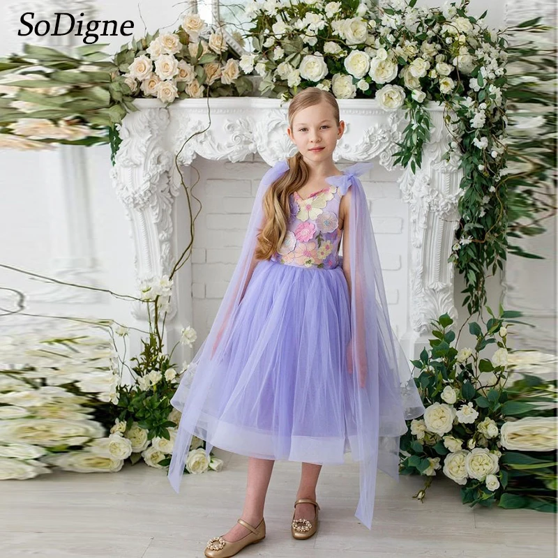 Sodigne A-Line Tulle Fairy Flower Dievčatá šaty bez rukávov O-krk sukňa dievčenské šaty 2025