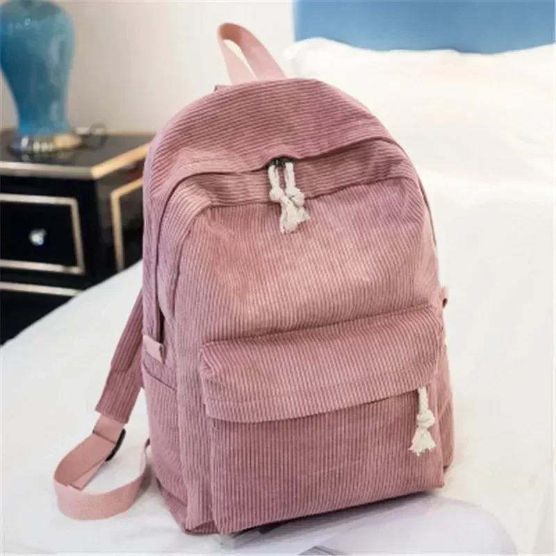 Soft Corduroy Dámske batoh Ženský cestovný batoh dospievajúcich dievčat pruhovaný školský batoh veľkej kapacitnej knižnej tašky