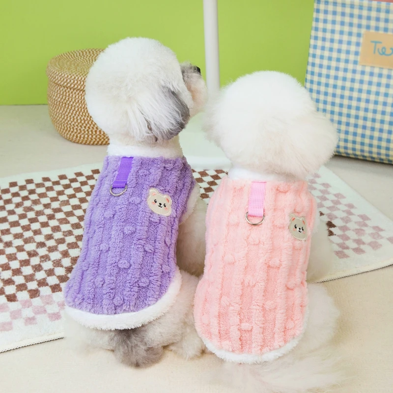 Soft Fleece Puppy Clothes s D Ring Leash Dog Svetres pre malých psov Girl Boy Dog Coat
