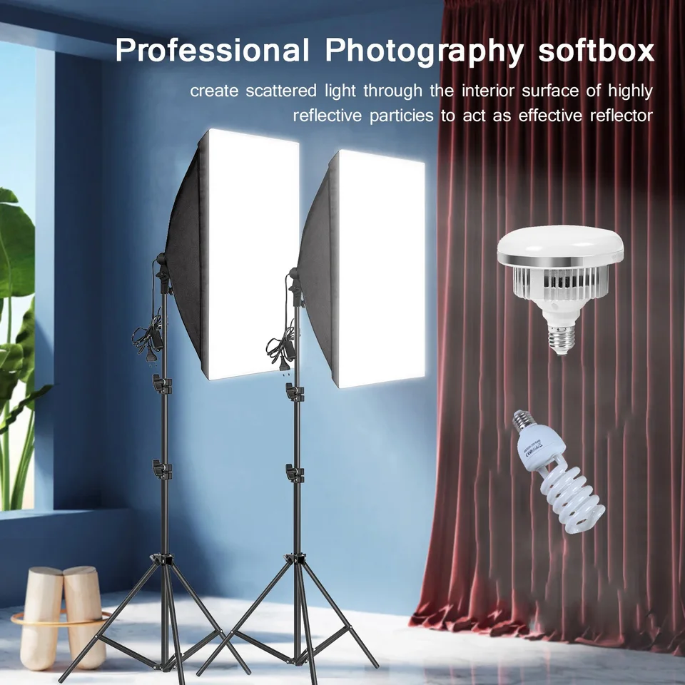 Softbox LED žiarovka 3200K-5500K žiarovka Energia zachraňujúca nastaviteľný jas E27 Mount s diaľkovým ovládaním pre fotografické štúdio