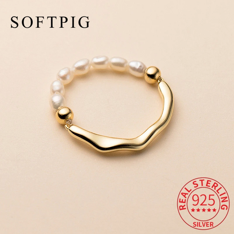 Softpig Ins Real 925 Sterling Silver Nepravidelný perla nastaviteľný prsteň pre ženy klasické jemné šperky minimalistické geometrické bijoux