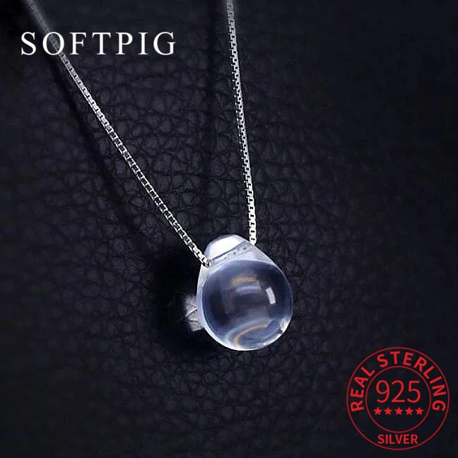 Softpig Real 925 Sterling Silver Romantické biele krištáľové slzy slza vodná slzová kazet prívesok Náhrdelníky krabičky krabičky jemné šperky pre ženy