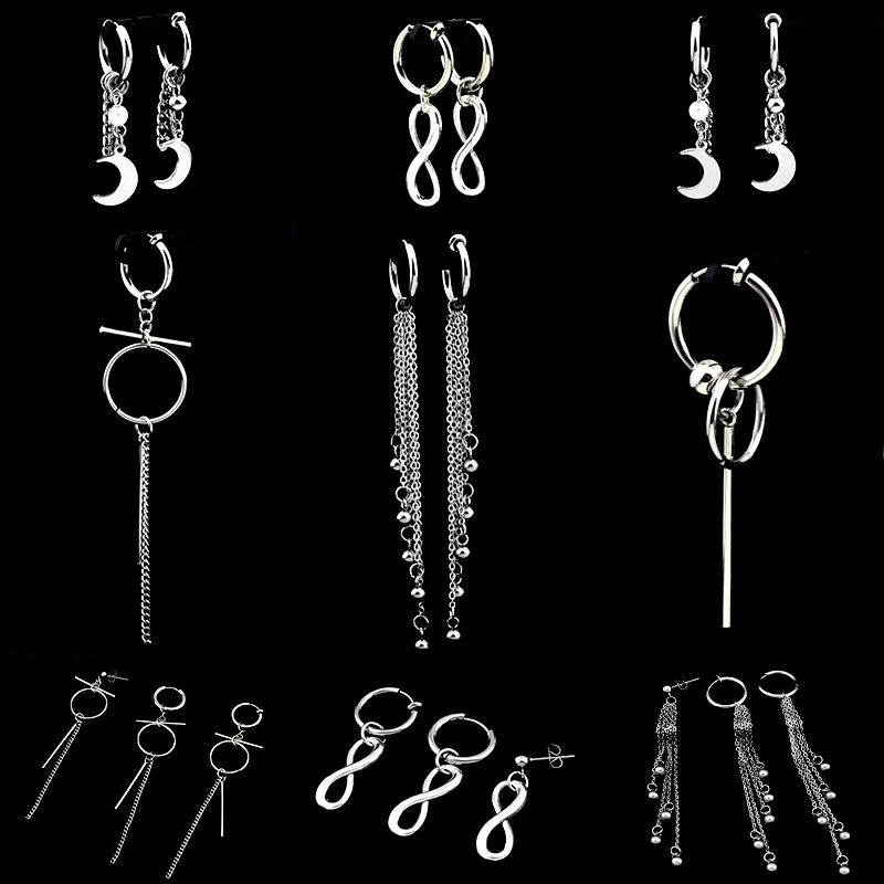 SOHot Unisex Drop Hoop náušnice digitálny list Mesiac perla okrúhle guľôčkové geometrické dlhé tassel viacvrstvové reťazové reťazové kovové punkové party darček