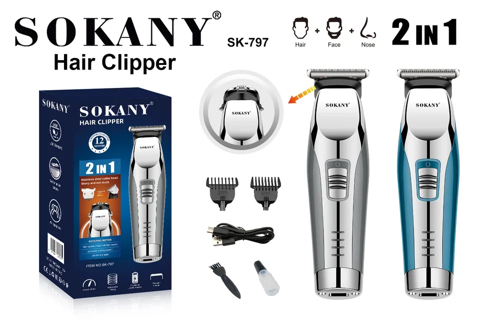 Sokany797 Kaderné nožnice, nabíjanie a vkladanie dvojitého použitia elektrického tlačenia na orezávanie nosa vlasov