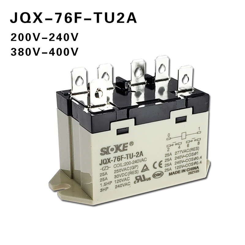 SOKE MALÉ VYSOKÉ VÝKONNÉ RELE JQX-76F-TU-2A 220VAC 380-400VAC 25A RGF2OU700 RGF2ou900 6pin JQX76FTU2A 6 stôp 2 Sada normálne