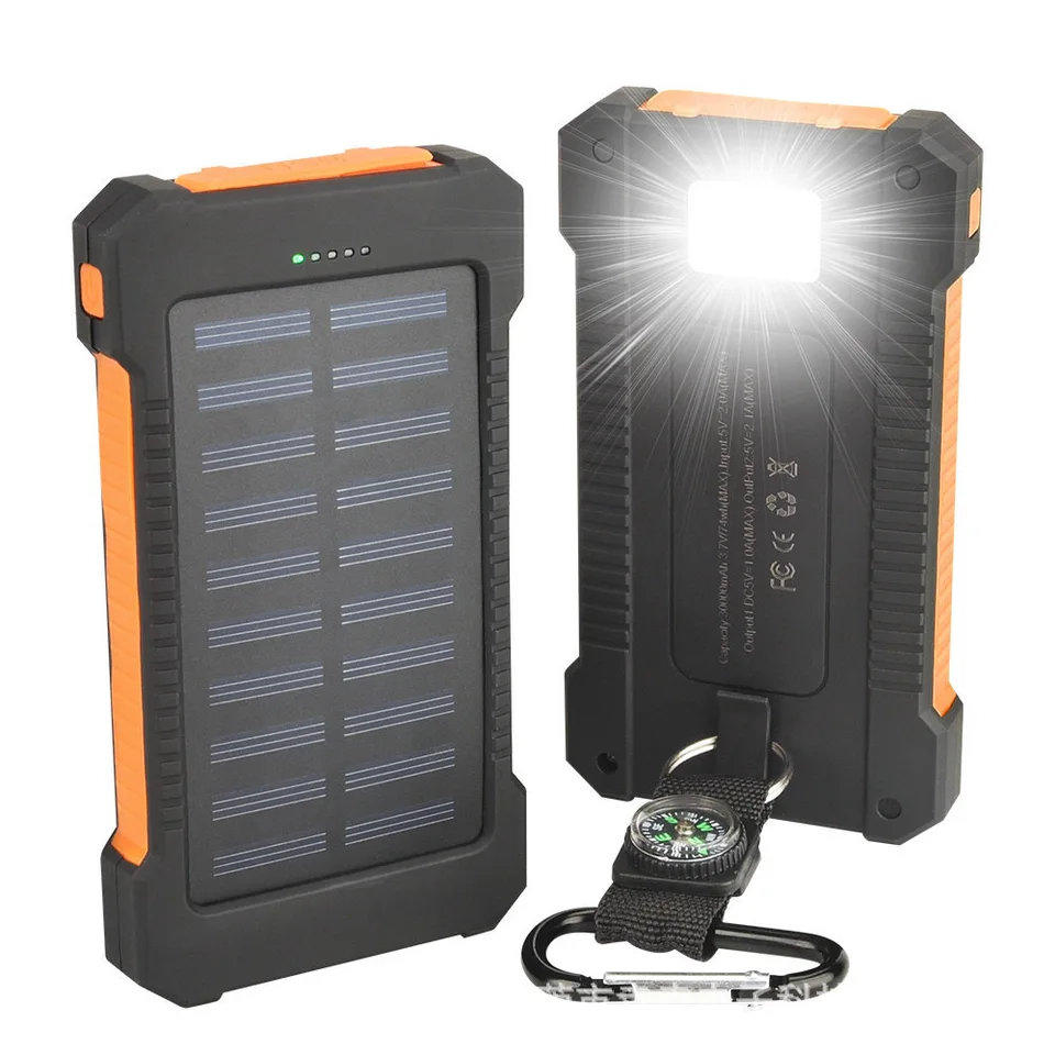 Solar Power Bank 20000 mAh nepremokavá prenosná solárna nabíjačka Powerbank pre iPhone 16 Samsung Huawei Xiaomi Externá náhradná batéria