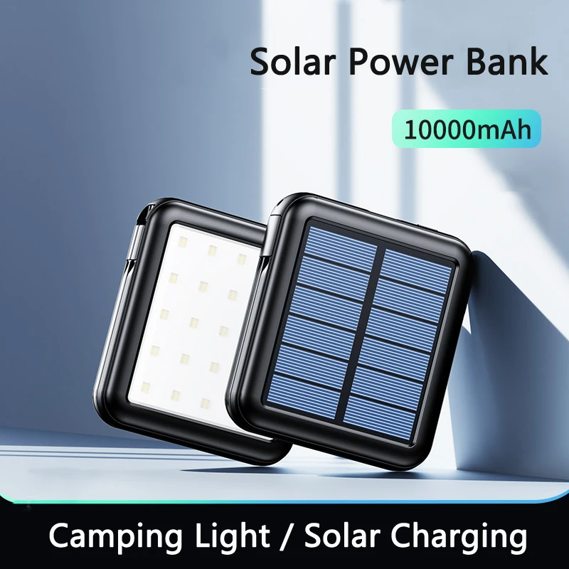 Solar Power Bank 20000 mAh Prenosná nabíjačka s káblom Camping Light PowerBank pre iPhone 16 Samsung Xiaomi Mobile Phone nabíjačky