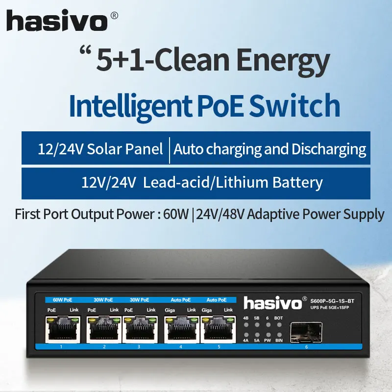 Solar Power Poe Switch trvalo udržateľný UPS Poe Switch 5 Port Gigabit Poe Switch trvalo udržateľný solárny napájací zdroj 1SFP
