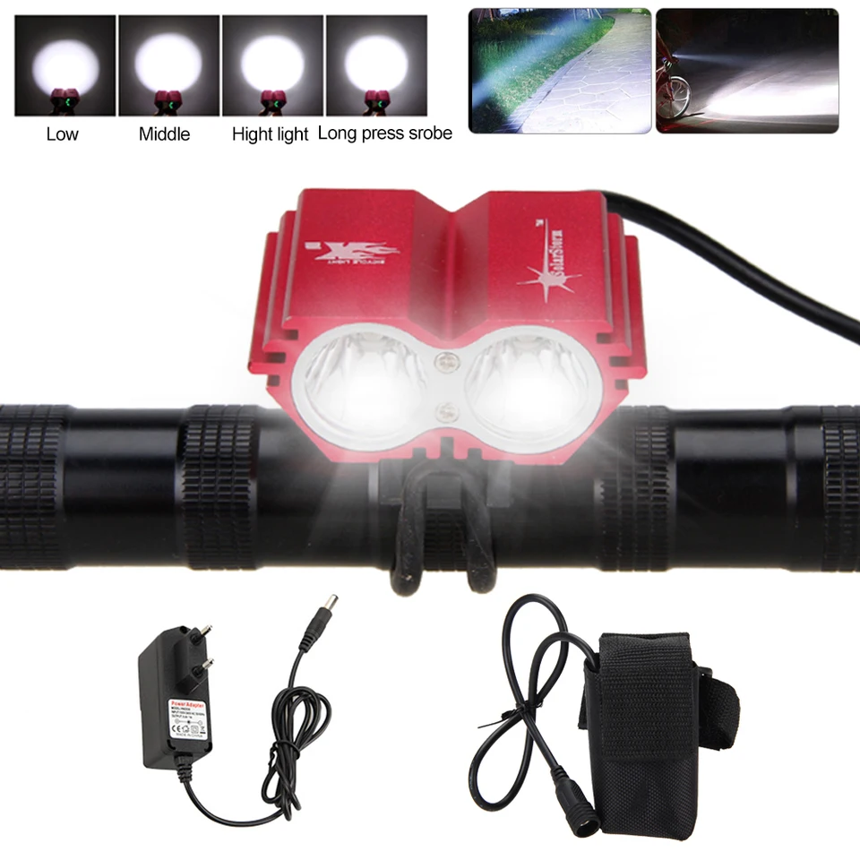 Solarstorm Bike svetlomet 5000 lm 2 LED baterka 3 režimy cyklistická lampa +batéria +nabíjačka