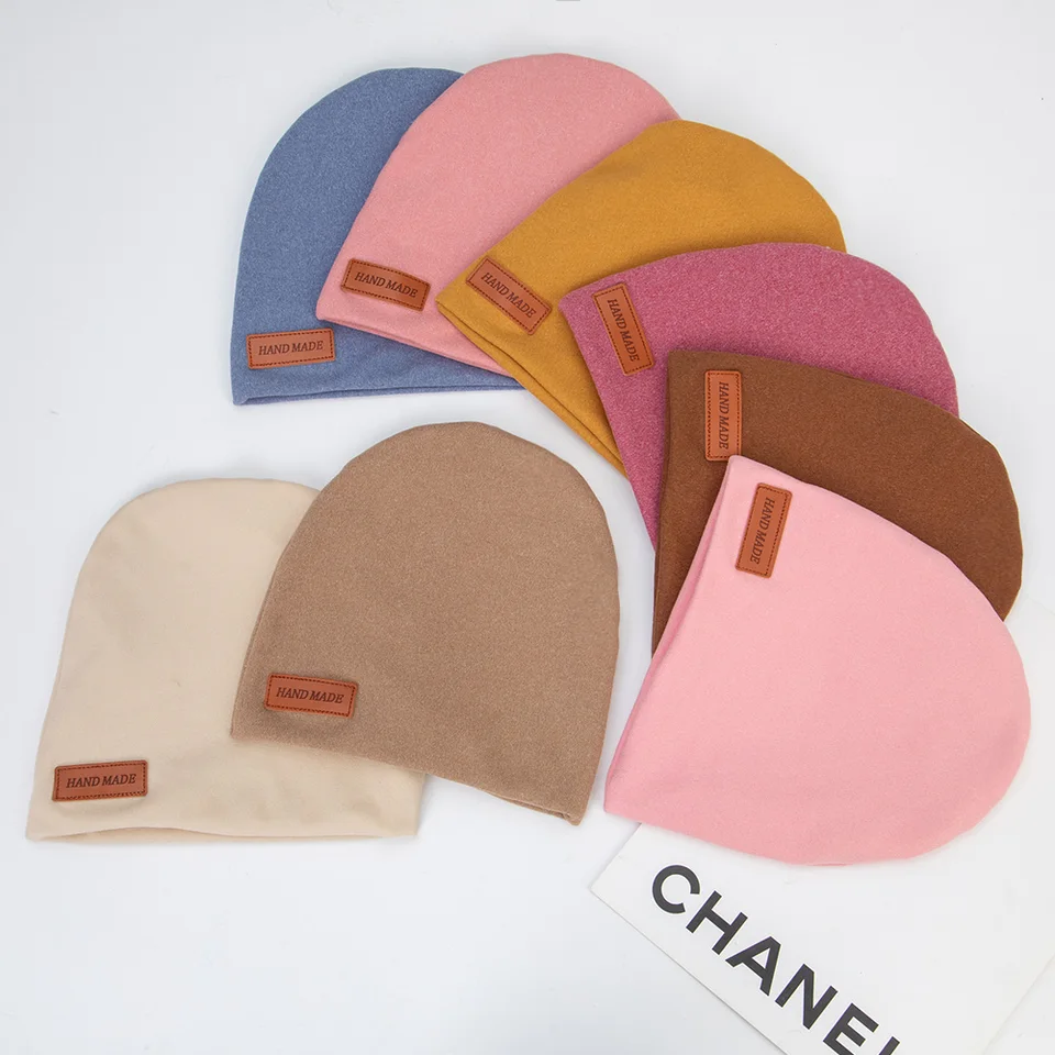 Solid Cashmere Baby Turban India Klobúky novorodencov Novinkary chlapci dievčatá Jesné čiapky kapota s ručne vyrábanou koženou značkou Kids