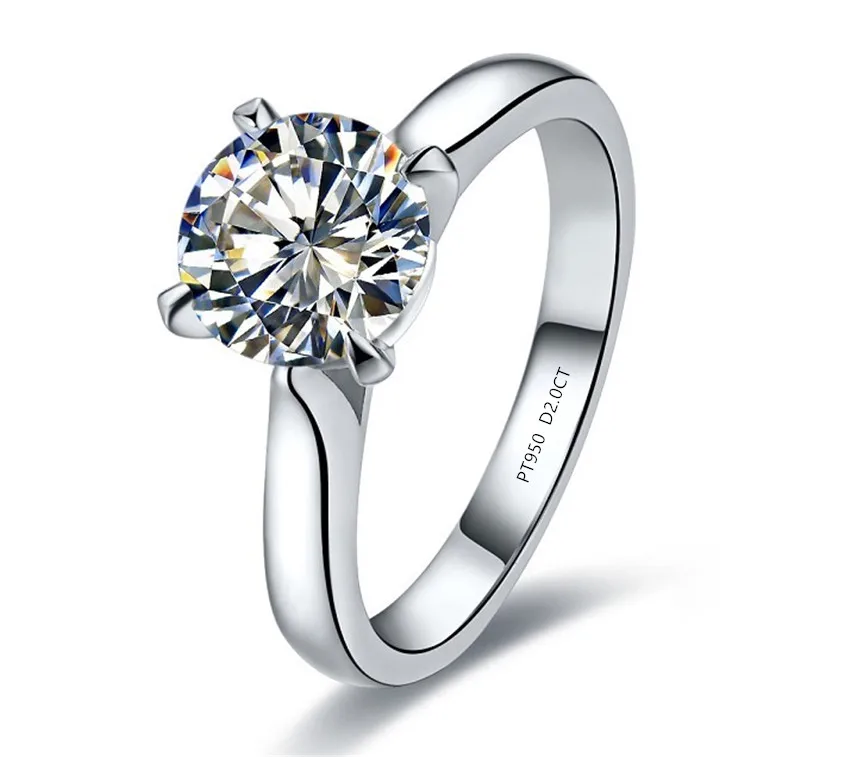 Solid Platinum Pt950 2Ct Moissanite Diamond Ingagement Ring Krásny šperk darček pre dámu D farba VVS1 White Gold Ring