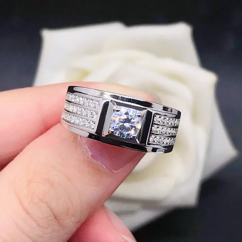 Solité 14k biele zlato PT950 Pánsky prsteň 50 Cent Pánsky diamantový prsteň biele zlato Moissanit Diamond Ring Darček pre priateľa