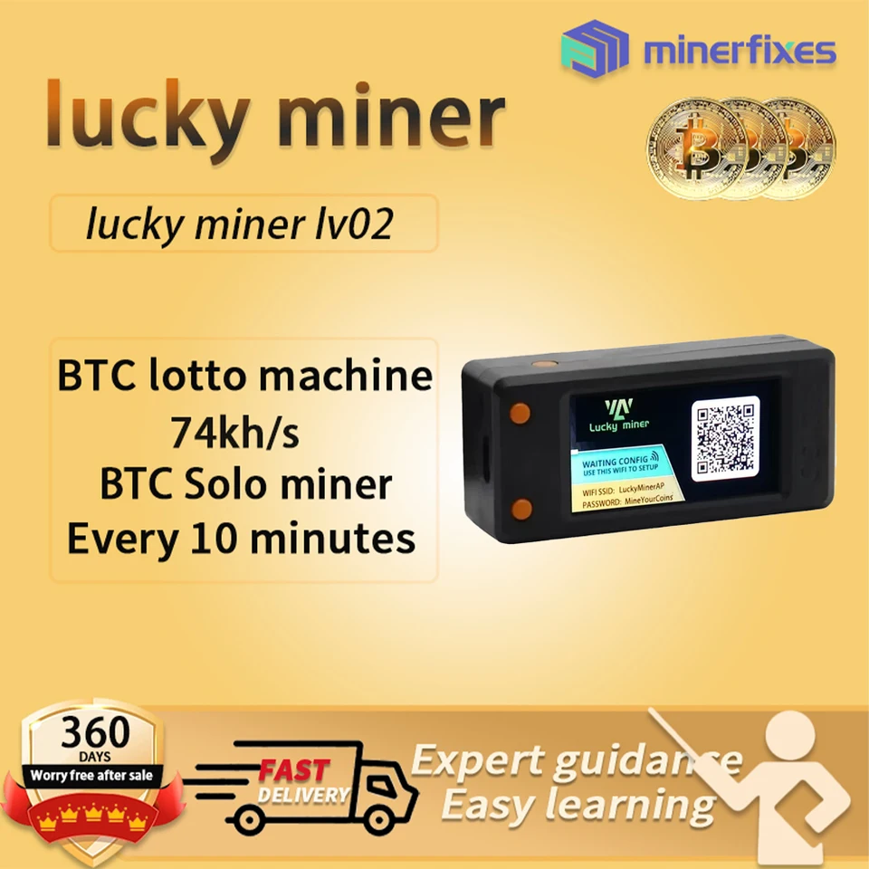 Solo Lucky Miner LV02 Bitcoin Miner 74 kh/s SHA256 BTC Solo Baníci baní