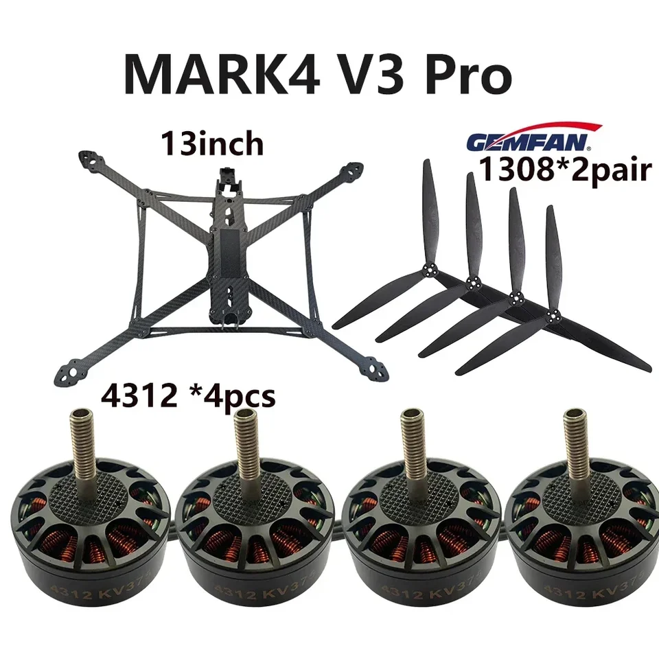 SOLOGOOD MARK4 V3 PRO 13Inch 570 mm rám z uhlíkových vlákien GEMFAN 1308 13x8x3 13inch vrtule 4312 375KV/508KV Brushless Motor bez kefy