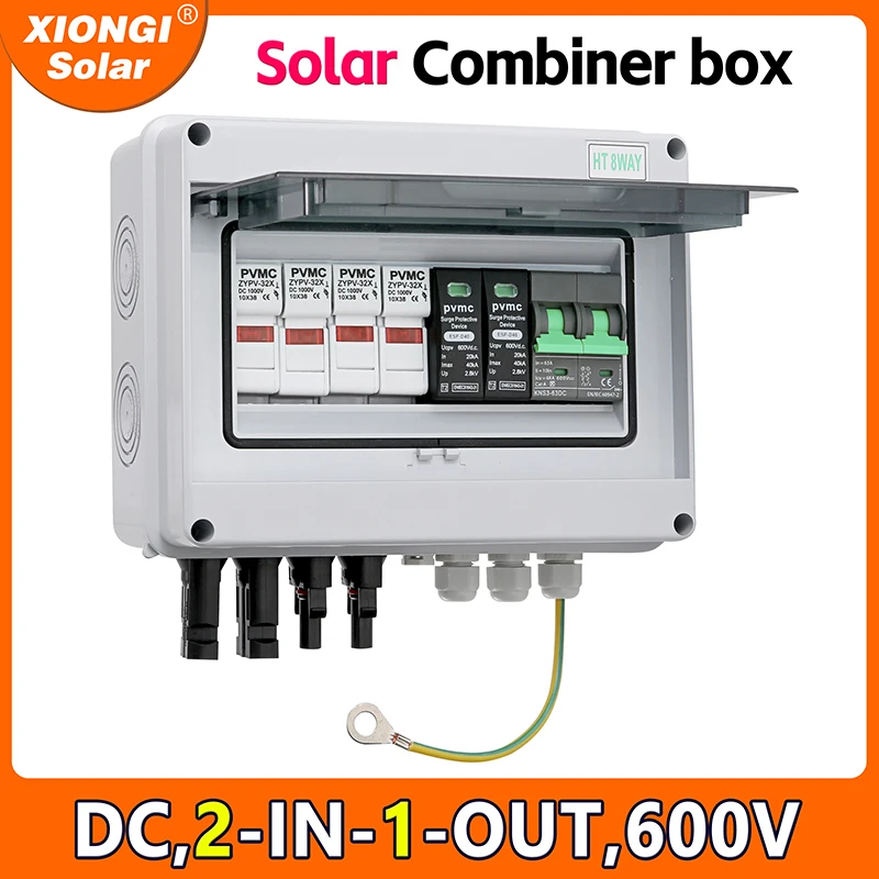 Solárna fotovoltaická PV kombinovaná skrinka s uzemneným drôtom 2 Vstup 1 out DC 600V poistka MCB SPD Waterproof Box IP65 WOLESALE