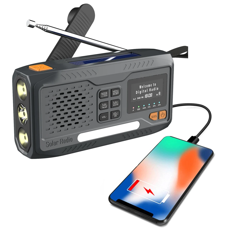 Solárna ruka Krátka Núdzové rádio 4 spôsoby prenosné prenosné núdzové rádiové čítanie 3,5 mm slúchadlá Jack SOS Alarm pre kemping