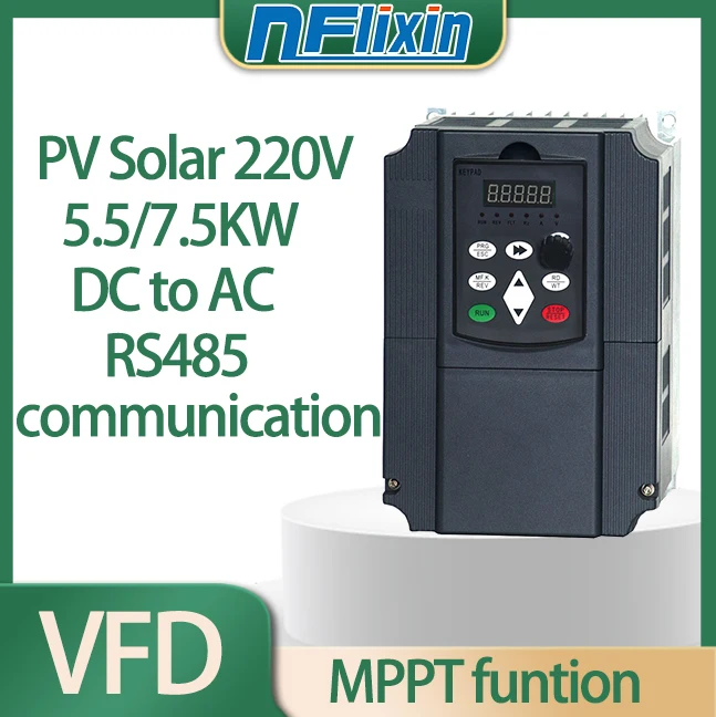 Solárna variabilná frekvenčná jednotka AC 220V 0,75-7,5 kW Invertor RECTVERER OVERENTROUR 3 Fráza VFD vodné čerpadlo pohon motora motora